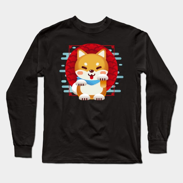 Shiba Inu Kawaii Long Sleeve T-Shirt by RedOni Clothing